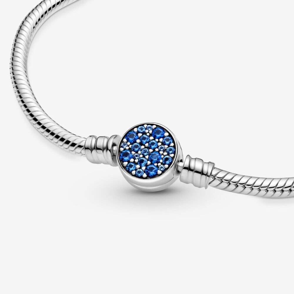 Moments Sparkling Blue Disc Clasp Snake Chain Bracelet